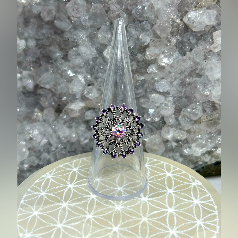 Pink & Purple Cz Mandala Ring